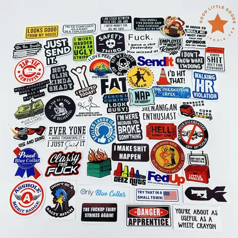 GoodLittleGoods 2Set of 100 Funny Hard Hat Sticker Packs - Durable Waterproof Vinyl Stickers for Toolboxes Welding Hoods & More 24 50 or 100 Pcs American Made Quality Stickers