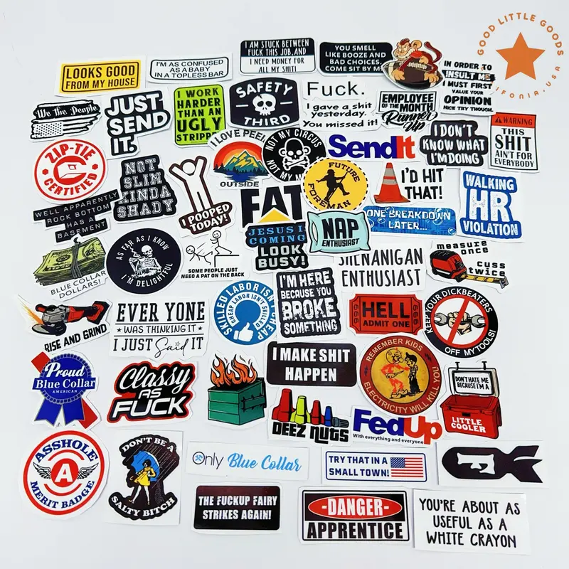 GoodLittleGoods 2Set of 100 Funny Hard Hat Sticker Packs - Durable Waterproof Vinyl Stickers for Toolboxes Welding Hoods & More 24 50 or 100 Pcs American Made Quality Stickers