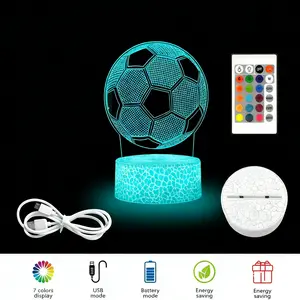 Soccer 3D Optical Illusion Night Light LED Desk Lamp with Remote & Touch Controls USB Powered for Kids' Bedrooms Home Decorations or Holiday Gifts
