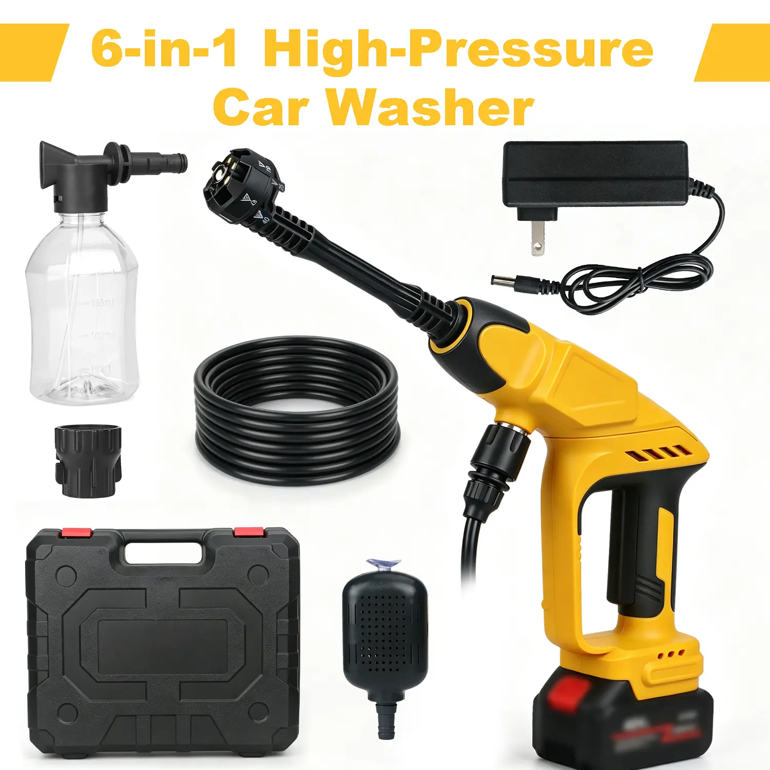 21V Cordless Pressure Washer, Portable High Pressure Car Wash Gun with 6-in-1 Nozzle & Foam Cannon, 4.0Ah Battery Powered Water Cleaner for Car/Home/Garden, 16.4ft Hose & Tool Box Included