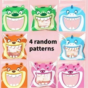 100 Cute Cartoon Monster Cookie Bags, Self-Adhesive Party Gift Wrapping Pouches, Halloween and Christmas Party Supplies, Snack Bags