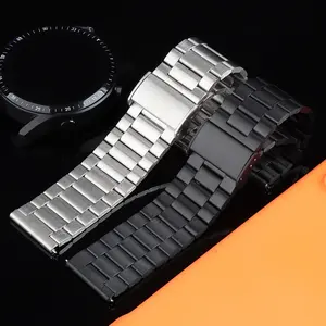22mm Slim Stainless Steel Three-Row Hollow Watch Band for Huawei Gt 5 4 3 2 46mm, Fits Xiaomi S4 S3 S2 S1 47mm, Compatible with Amazfit Honor Smartwatches, Unisex Watch Strap