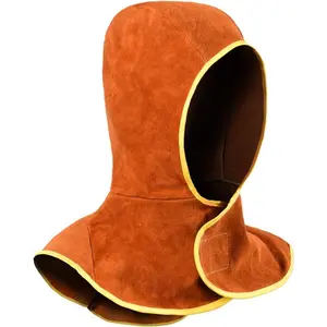 Welding Hood Leather - Cowhide Split Leather Welding Caps Protector with Neck Shoulder Drape - Full Head Cover Protection for Men & Women, Brown