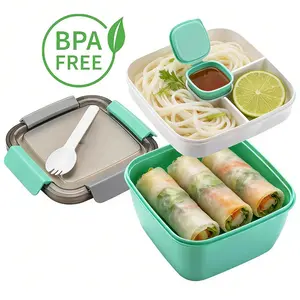 Insulated Double Layer 52oz Salad Lunch Box 3 Compartments Portable Container with Leakproof Dressing Pot Reusable for Salad Snacks Men Women Work Office School Dorms Students Outdoor Travel Daily Use