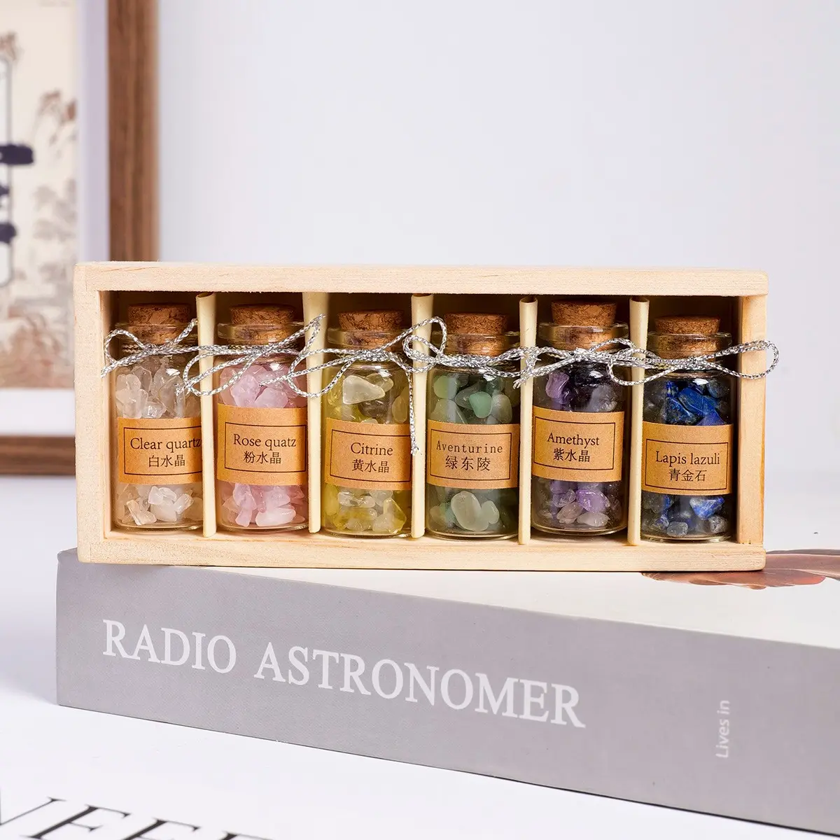 6pcs Box Natural Crystal Set Healing Gemstones, Rose Quartz & Amethyst Stones, Drift Bottle Decorative Rocks, Ideal Gift for Home Decoration