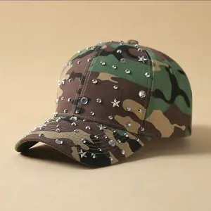 New cross-border pearl and rhinestone baseball cap, popular in foreign trade, rivet camouflage curved brim sunshade cap, available for wholesale