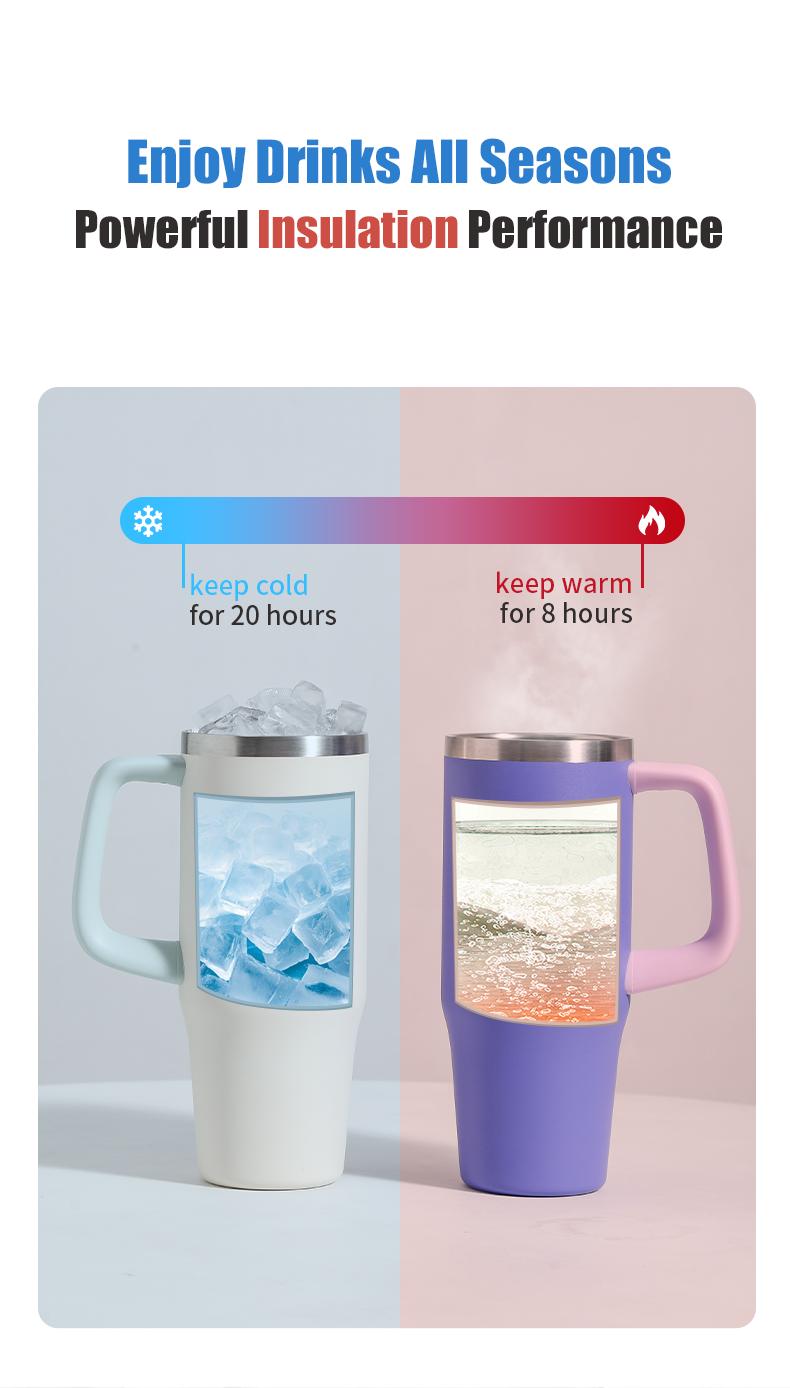 40 oz Stainless Steel Tumbler with Insulated Vacuum Cup - Flip Straw Mug with Leak-Proof Lid, Handle. One-Click Drinking Water Bottle, Car-Friendly for All Day Hot & Cold, 2026 NewYear Gifts