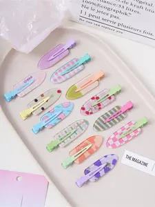 12-piece set of seamless duckbill clips in dopamine color scheme, cute and sweet hair accessories for women, suitable for friends' gifts, outdoor activities, and home life wear, Super Cute Clips