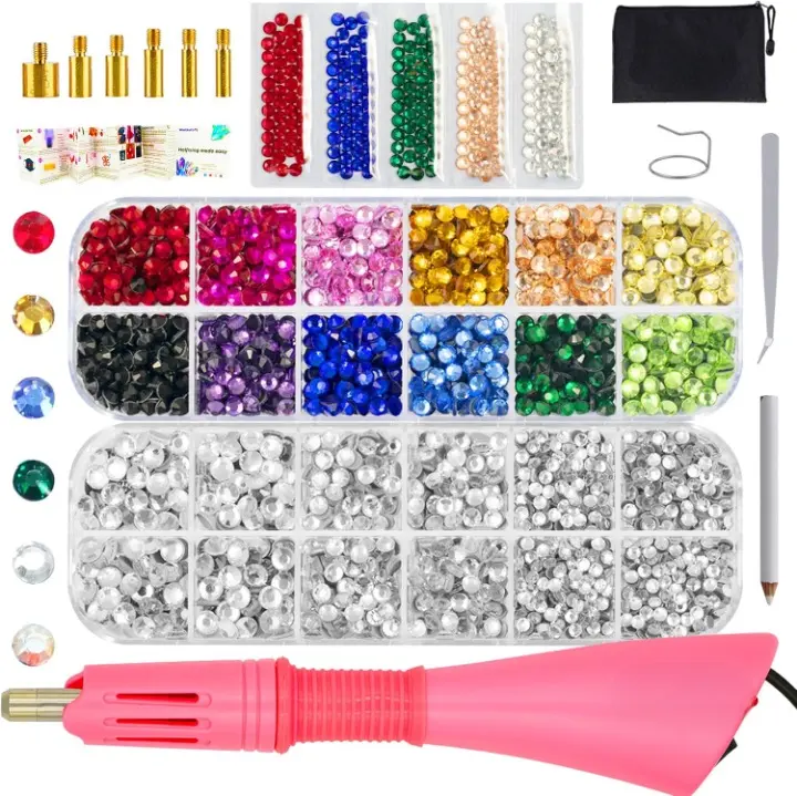 Bedazzled Hotfix Rhinestone All-in-1 Kit – 3400 Pcs 3/4/5mm Hotfix Rhinestones, Heat Apply Applicator Tool, Tweezers, Wax Gem Picker, Zipper Bag for Fabric DIY Crafters 12+, Bedazzled Kit