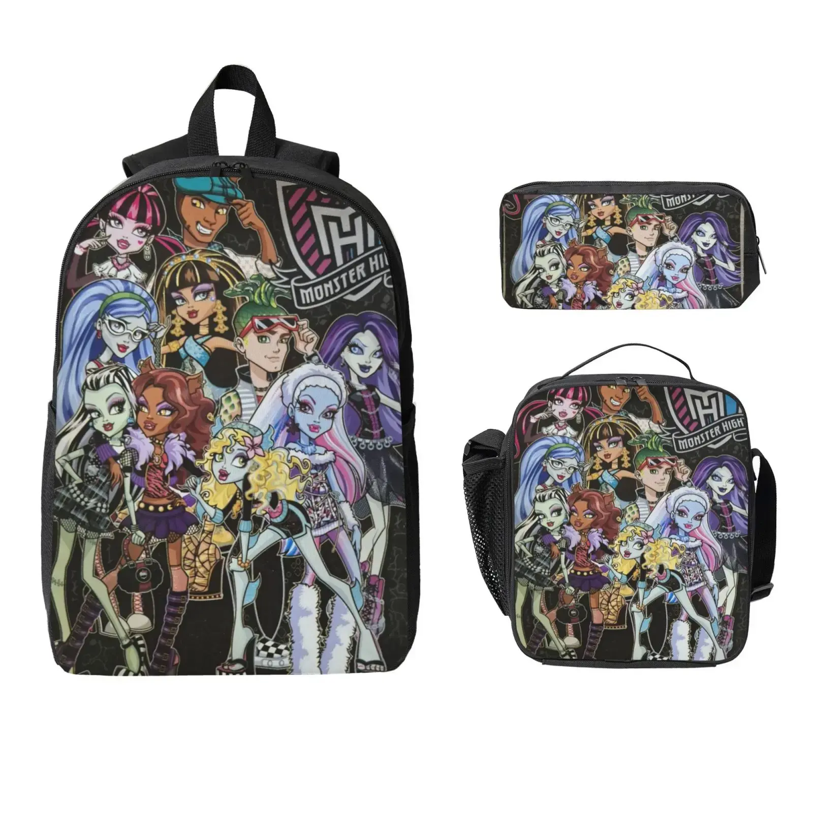 Monster High Lightweight Backpack Set With Lunchbox And Pen Pouch For A Great Traveling Backpack 17inch Rucksack Draculaura Daypack Cleo de Nile lunchbag