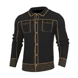 Men'S Textured Knit Cardigan Shirt Jacket Spring And Autumn Retro Button Sweater
