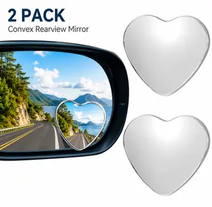 2Pcs Cute Heart Convex Blind Spot Mirrors, for Car SUV Truck Side Installation, Stick-on Vehicle Rearview Accessory, Wide View Safety Upgrade Anti-collision Auxiliary Mirror