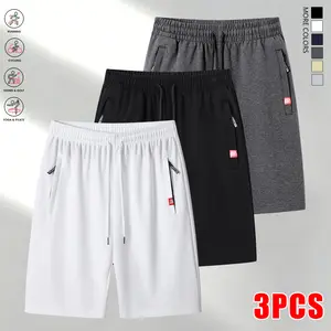 3-pack men’s summer shorts, panel design, lightweight and breathable, with adjustable drawstring waist, zippered pockets that prevent items from falling out, men’s casual shorts—stylish and suitable for everyday wear and outdoor activities.