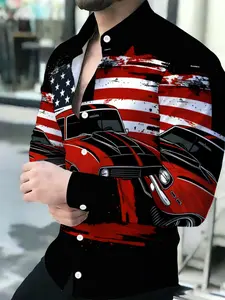 Men's Breathable Lapel Long-Sleeve Red Dragon Print Cardigan