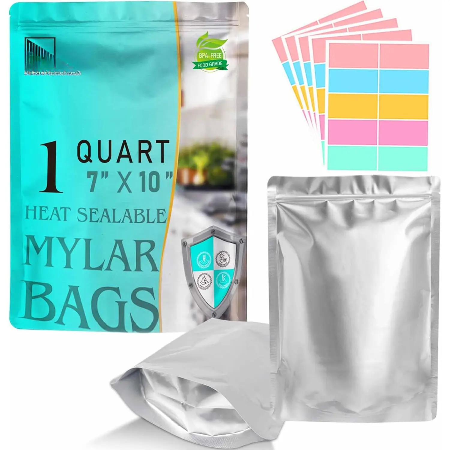 50 count 1 Quart Mylar Bags for  Storage, 7"x10" 10 Mil Stand-Up Zipper Pouches Resealable and Heat Sealable for Long Term  Storage(7"x10", Extra Thick)