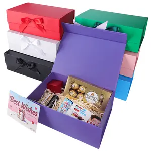 Foldable Magnetic Themed Gift Box Set, Multiple Colors Bow Packaging, Various Sizes for Birthday Thank You Gifts, Single Lid Design