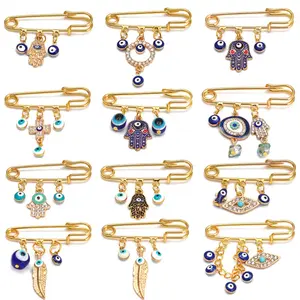 Exquisite Hamsa Hand Brooch, Gold Color Metal Evil Eye Fashion Lapel Pin for Women, Durable Jewelry with Clasp