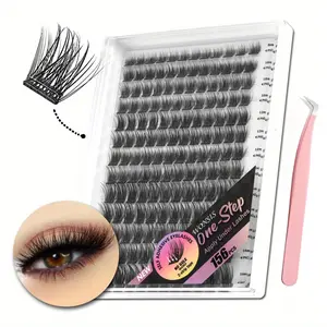 156/157pcs Self-Adhesive False Eyelashes Set - Natural Thick Clusters, Glue-Free, Glueless Lashes, Various Sizes (6-9mm, 10-12mm, 13-15mm), C/D Curl, Cat Eye Style, Perfect for Quick Makeup Application, Cosmetic