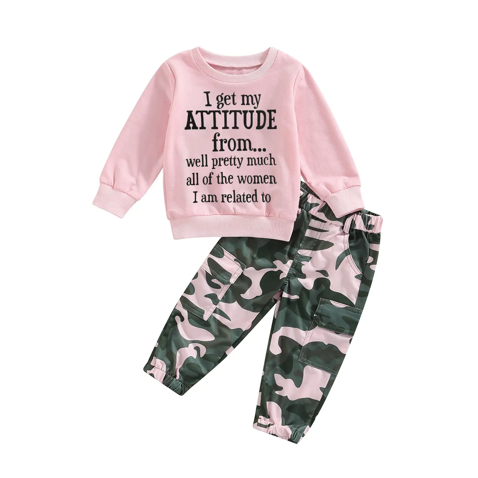Toddler Baby Girls Fall Clothes 1-6T Print Long Sleeve Sweatshirt and Stretch Camouflage Pants Set 2 Piece Outfit