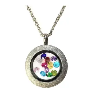 Central Diamond Center Stainless Steel Mother's Round  Locket Pendant (Jan-Dec) Yellow/White/Rose Plated with a Chain