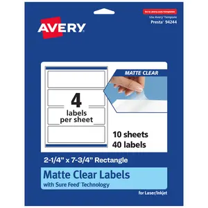Avery Matte Clear Labels,  2-1/4" x 7-3/4" Rectangle
