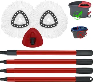 Mop Replace Heads Mop Handle and Mop Base Replacement for O Cedar EasyWring 1-Tank Spin Mop System, 2 Microfiber Mop Head Refills, 4-Section Iron Mop Handle 30-58in and 1 Mop Head Cover Set