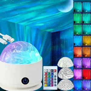 Projection Lamp LED Night Light, 16 Color LED Atmosphere Lamp with Remote, USB Rechargeable Ocean Wave & 3D Water Ripple Aurora Projection Light Suitable for Parties, Stages/Living Rooms/Offices/Bedrooms/Game Rooms/Christmas