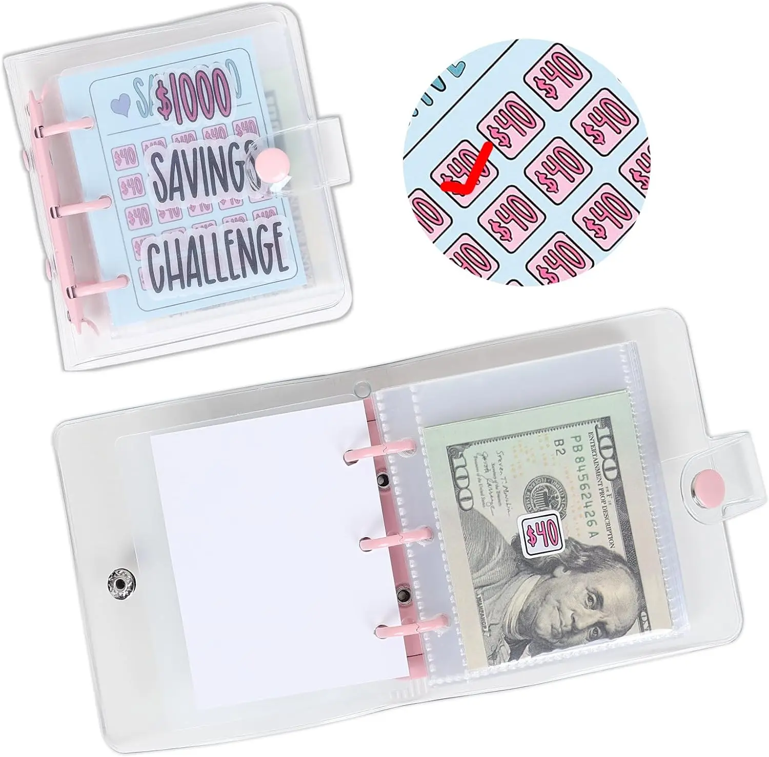 $1000 Savings Challenge Binder,Mini Money Saving Envelope Challenge Mini Budget Binder with Cash Envelopes Reusable Budget Book with Cash Envelopes Envelope Savings Challenge