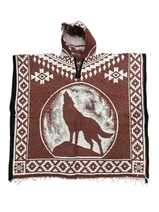 Unisex "Wolf Howling at the Moon" Poncho / Gaban with Hoodie / Gorro