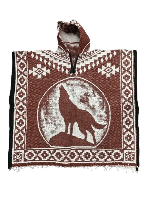 Unisex "Wolf Howling at the Moon" Poncho / Gaban with Hoodie / Gorro