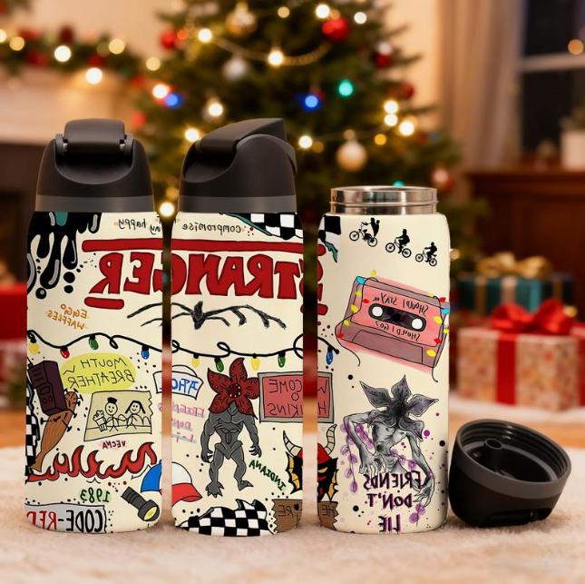 Insulated Stainless Steel Vacuum Mug with Colorful Stranger Design Leak-Proof Lid for Hot Cold Drinks Perfect for Daily Use