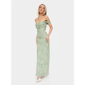 Azura Off The Shoulder Maxi Dress Green Burnout