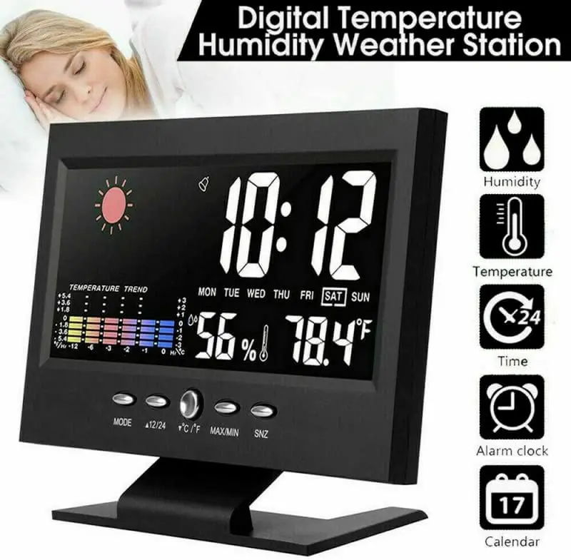 ikaufen Wireless Digital Weather Station - Home Indoor Desk Thermometer, Humidity Monitor, LED Alarm Clock, Ideal Gift for Teenage Boys