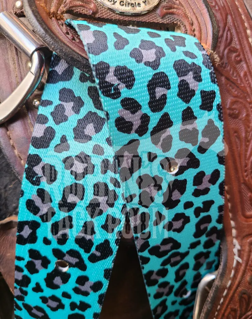 Turquoise cheetah latigo and off billet set Turquoise cheetah latigo and off billet set