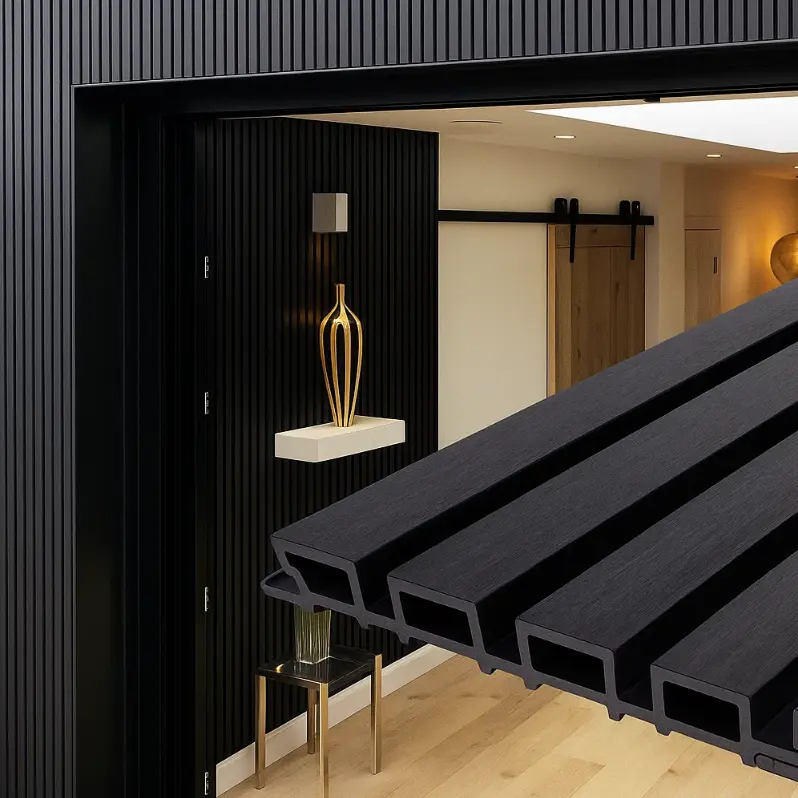Black Composite Siding Slat Panels for Exterior Outdoor Walls | Modern 3D Wood Slat Wall Cladding, Decorative Acoustic Wall Paneling, Soundproof Waterproof Exterior & Interior Wall Treatment for Patio, Living Room, Feature Walls & Home Decor