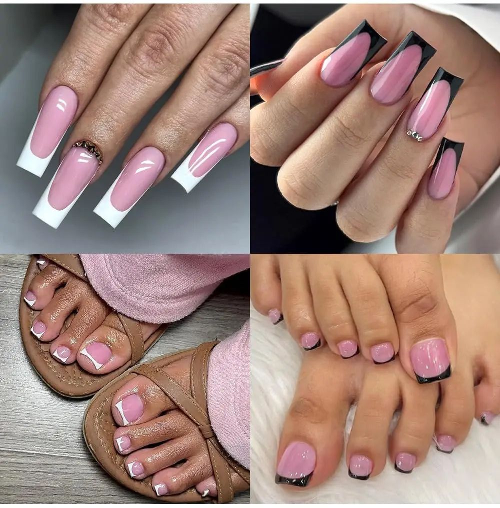 4-Color French Press-On Nail and Toenail Set (60 Pieces) – Summer Manicure & Pedicure False Nails Nail Art
