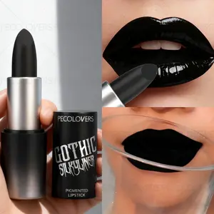 1PC Matte Dark Lipstick, Easy To Color, Rich Gothic Style, High Color Payoff, Waterproof and Non-stick Cup, Non-sticky Formula, Suitable for Music Festival, Halloween and Christmas Makeup, Individual Lipsticks