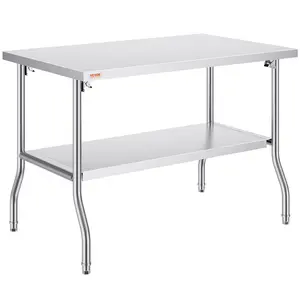 VEVOR Folding Commercial Prep Table, 48 x 30 Inch Commercial Worktable Workstation with Undershelf, Heavy-duty Stainless Steel Folding Table with 300 lbs Load, for Home Kitchen Restaurant Garage