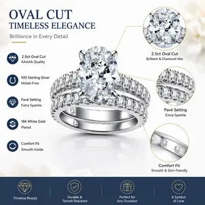 Moissanite Bridal Set 3CT 8×10mm S925 Sterling Silver Hidden Halo Engagement Ring with Matching Eternity Band Wedding Ring Set queen ring