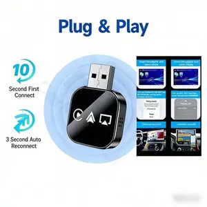 Three-In-One Wired to Wireless Carplay Adapter, Airplay Screen Mirroring, Plug-And-Play, Low Latency, Stable Signal, Portable Car Electronics