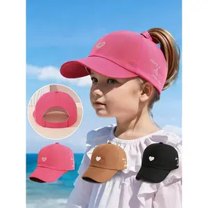Girls Sun Hat – Embroidered Heart Baseball Cap Adjustable (3–7 Years)