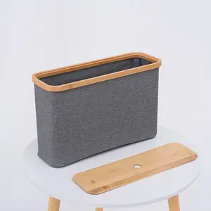 Bamboo Frame Fabric Storage Basket with Lid, Multi-Use Organizer Bin for Bathroom, Bedroom, Closet toilet paper holder storage box