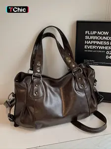 Women's PU Leather Vintage Shoulder Bag, Large Capacity Handbag for Office Commute Travel Outdoor Sports Gym Use, Pu Tote Satchel, Handbag Shoulder Purse