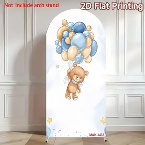 Bear Arch Backdrop Cover Soft Fabric Lightweight Blue Cloud Balloons Arched Background Child Baby Shower Birthday Party Photo Decor