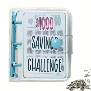 $1000 saving challenge book with clear cover – track cash goals, build better habits, and stay organized with this reusable budget binder