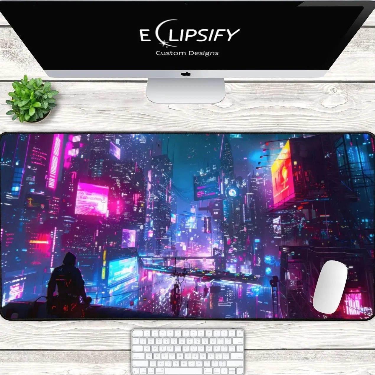 Cyberpunk Neon LED Mouse pad, Cyberpunk Desk Mat, Retro Vapor Wave, Gaming Mouse Pad, Video Game, Vibrant Aesthetic RGB