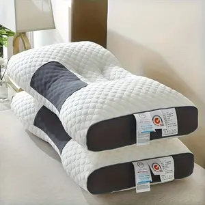 1 Ergonomic Pillow - Soft Adjustable Support Sleep Pillow, Hypoallergenic Polyester Fiber Pillowcase, Removable and Washable Black and White Two-tone, Suitable for Spine Correction