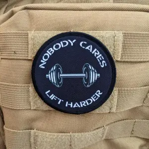 Nobody cares lift harder weightlifting bodybuilding fitness 3" circle morale patch with hook and loop backing