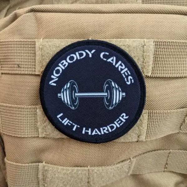 Nobody cares lift harder weightlifting bodybuilding fitness 3" circle morale patch with hook and loop backing