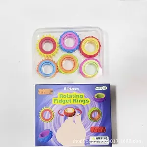 6-piece set, decompression rotating ring set, adjustable sensory training tool, suitable for ADHD, autism and anxiety, portable finger toy, Stress Relief Gadgets